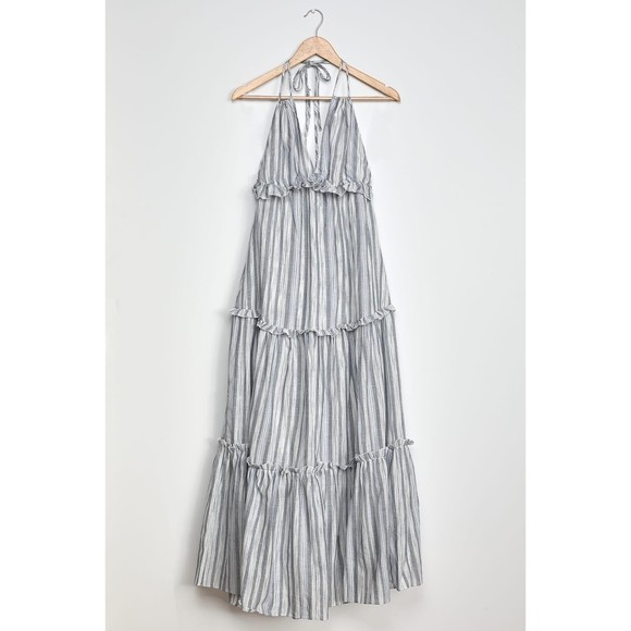 Lulus Vacay Babe Grey Striped Halter Maxi Dress Size S - Picture 5 of 12